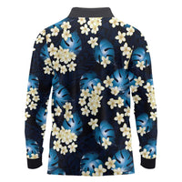 Blue Tropical Hawaii Long Sleeve Polo Shirt Seamless Monstera Plumeria Hawaiian Pattern LT14 - Polynesian Pride
