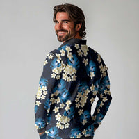 Blue Tropical Hawaii Long Sleeve Polo Shirt Seamless Monstera Plumeria Hawaiian Pattern LT14 - Polynesian Pride