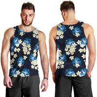 Blue Tropical Hawaii Men Tank Top Seamless Monstera Plumeria Hawaiian Pattern - Polynesian Pride