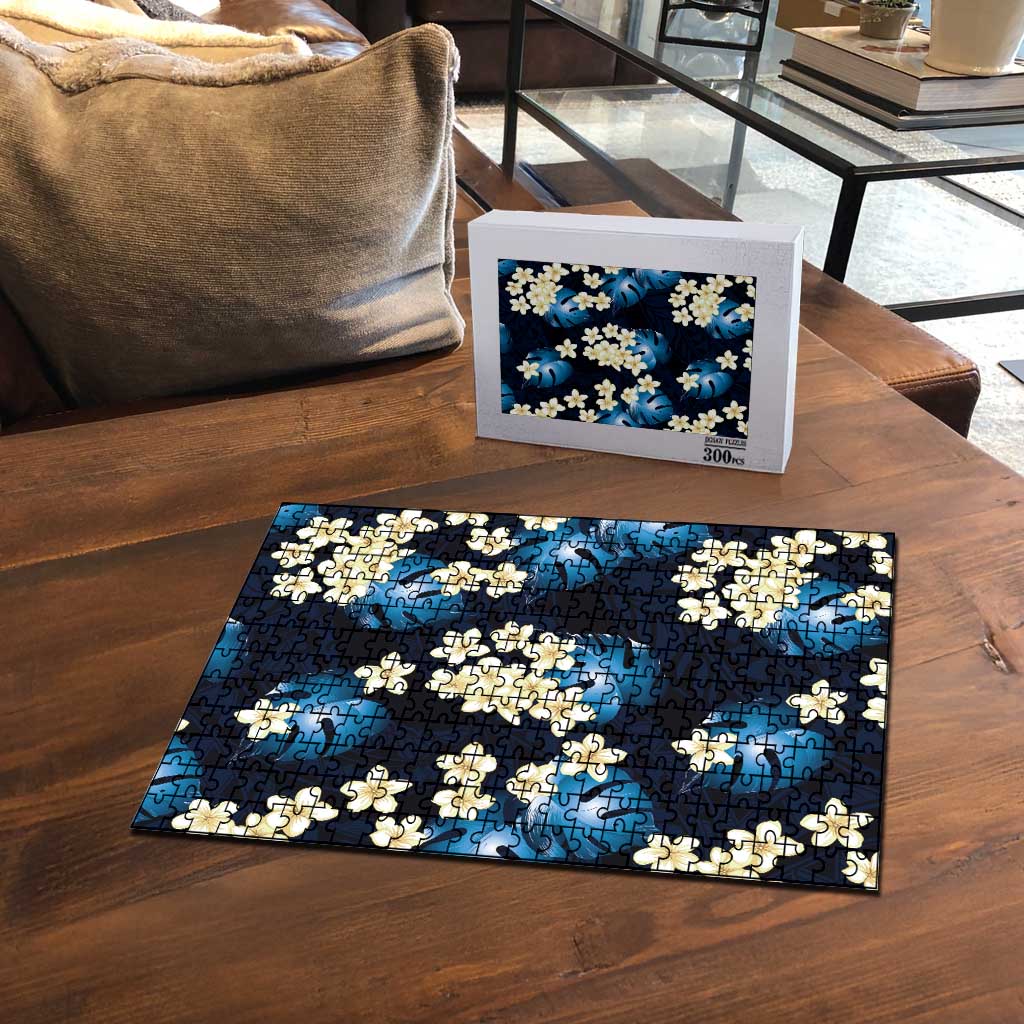 Blue Tropical Hawaii Puzzle Seamless Monstera Plumeria Hawaiian Pattern LT14 - Polynesian Pride