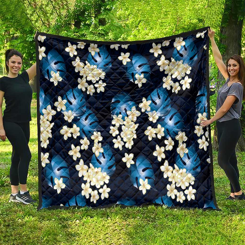 Blue Tropical Hawaii Quilt Seamless Monstera Plumeria Hawaiian Pattern - Polynesian Pride