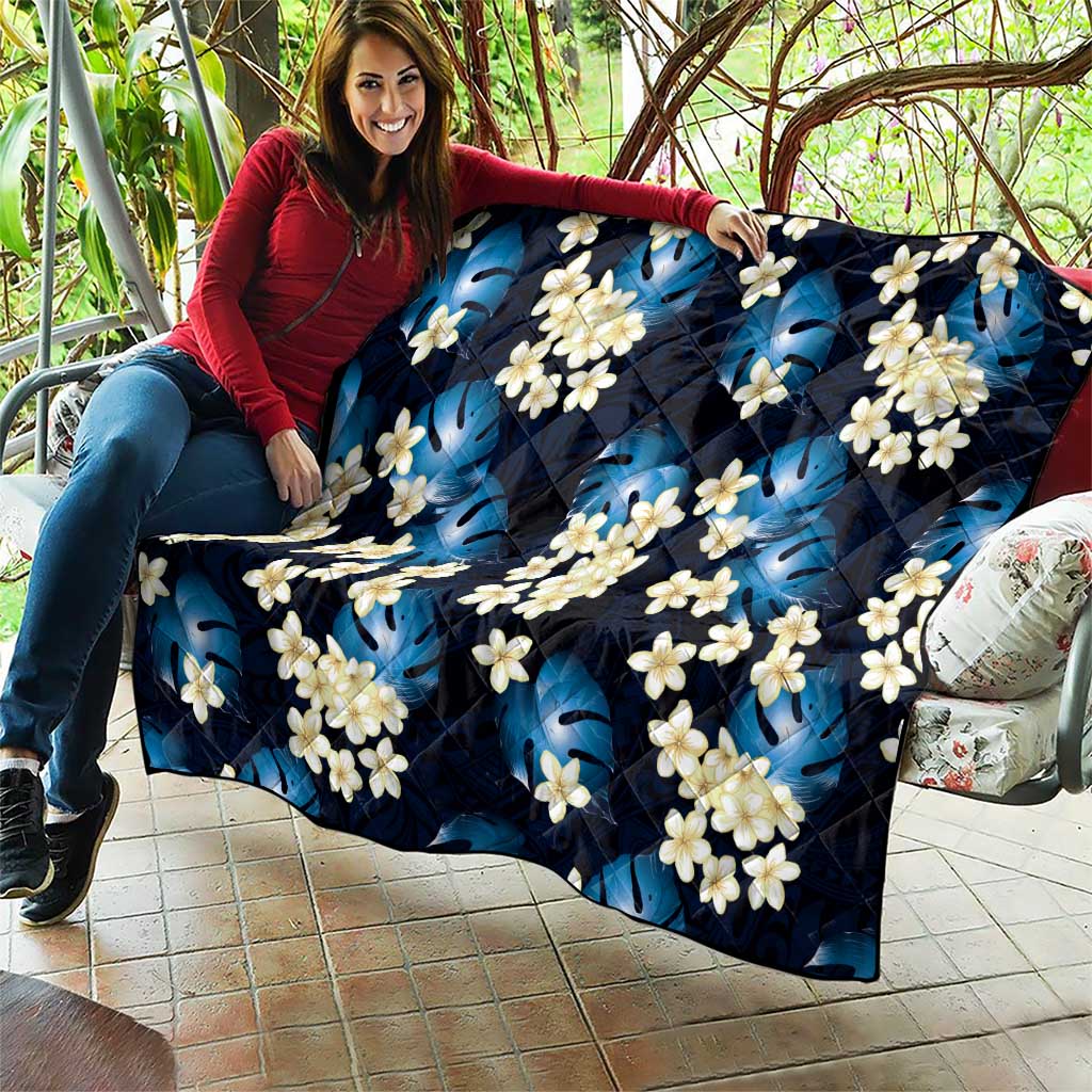 Blue Tropical Hawaii Quilt Seamless Monstera Plumeria Hawaiian Pattern - Polynesian Pride