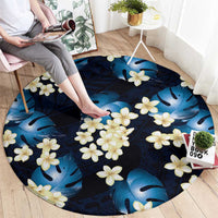 Blue Tropical Hawaii Round Carpet Seamless Monstera Plumeria Hawaiian Pattern - Polynesian Pride