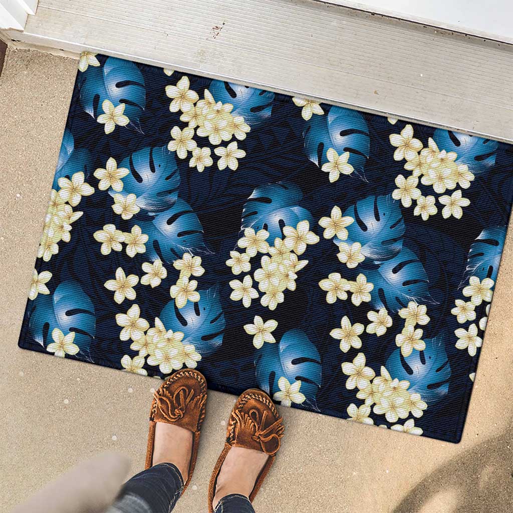 Blue Tropical Hawaii Rubber Doormat Seamless Monstera Plumeria Hawaiian Pattern LT14 - Polynesian Pride