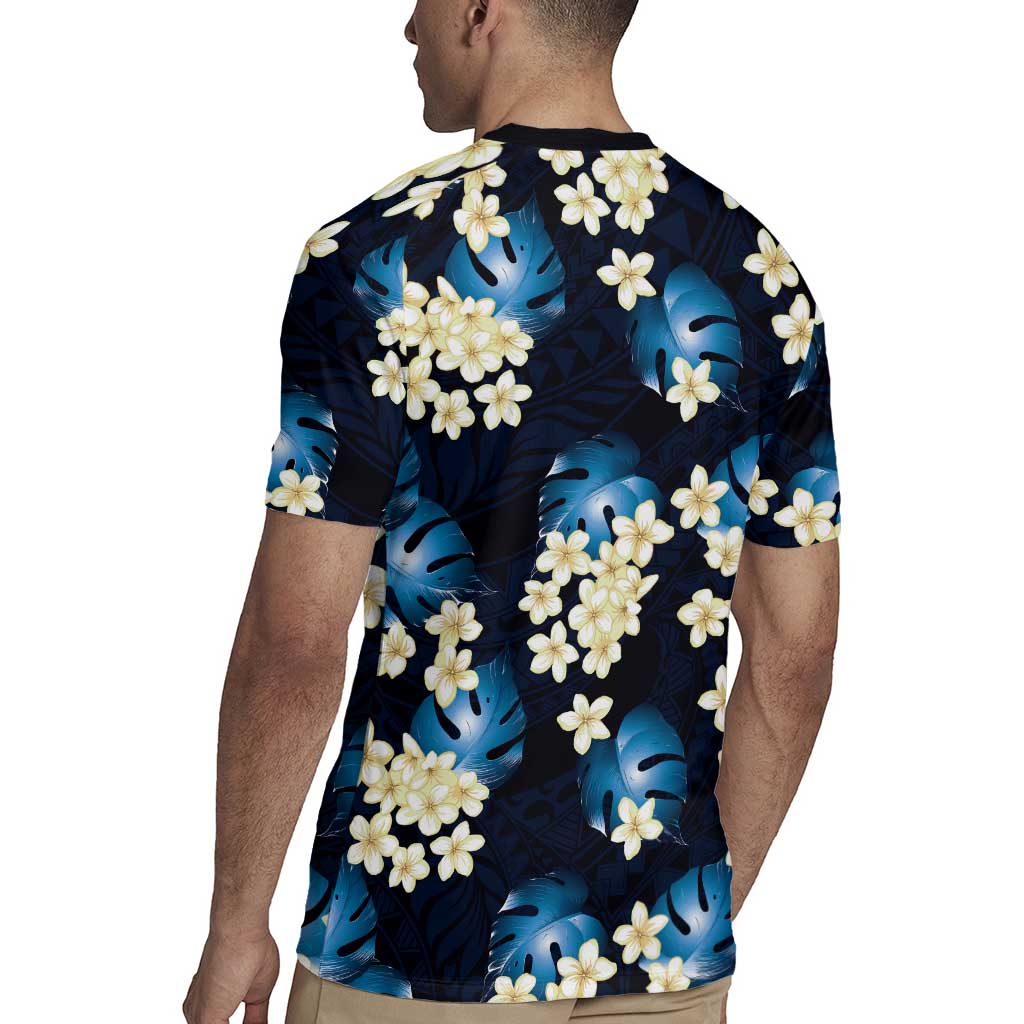 Blue Tropical Hawaii Rugby Jersey Seamless Monstera Plumeria Hawaiian Pattern LT14 - Polynesian Pride