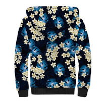 Blue Tropical Hawaii Sherpa Hoodie Seamless Monstera Plumeria Hawaiian Pattern LT14 - Polynesian Pride