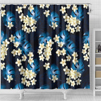 Blue Tropical Hawaii Shower Curtain Seamless Monstera Plumeria Hawaiian Pattern - Polynesian Pride