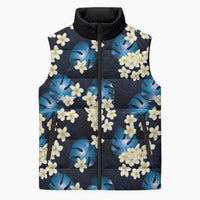 Blue Tropical Hawaii Sleeveless Puffer Jacket Seamless Monstera Plumeria Hawaiian Pattern LT14 Unisex Blue - Polynesian Pride