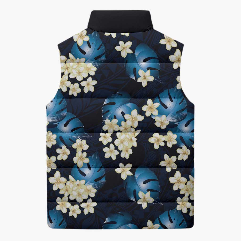 Blue Tropical Hawaii Sleeveless Puffer Jacket Seamless Monstera Plumeria Hawaiian Pattern LT14 - Polynesian Pride