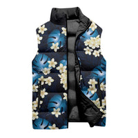 Blue Tropical Hawaii Sleeveless Puffer Jacket Seamless Monstera Plumeria Hawaiian Pattern LT14 - Polynesian Pride