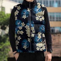 Blue Tropical Hawaii Sleeveless Puffer Jacket Seamless Monstera Plumeria Hawaiian Pattern LT14 - Polynesian Pride