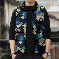 Blue Tropical Hawaii Sleeveless Puffer Jacket Seamless Monstera Plumeria Hawaiian Pattern LT14 - Polynesian Pride