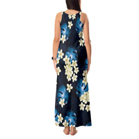 Blue Tropical Hawaii Tank Maxi Dress Seamless Monstera Plumeria Hawaiian Pattern - Polynesian Pride