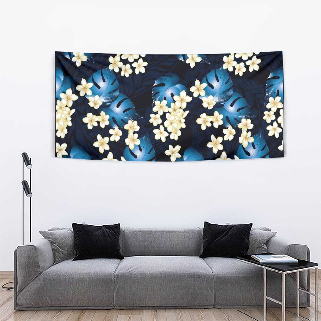 Blue Tropical Hawaii Tapestry Seamless Monstera Plumeria Hawaiian Pattern - Polynesian Pride
