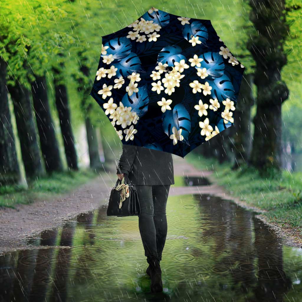 Blue Tropical Hawaii Umbrella Seamless Monstera Plumeria Hawaiian Pattern - Polynesian Pride