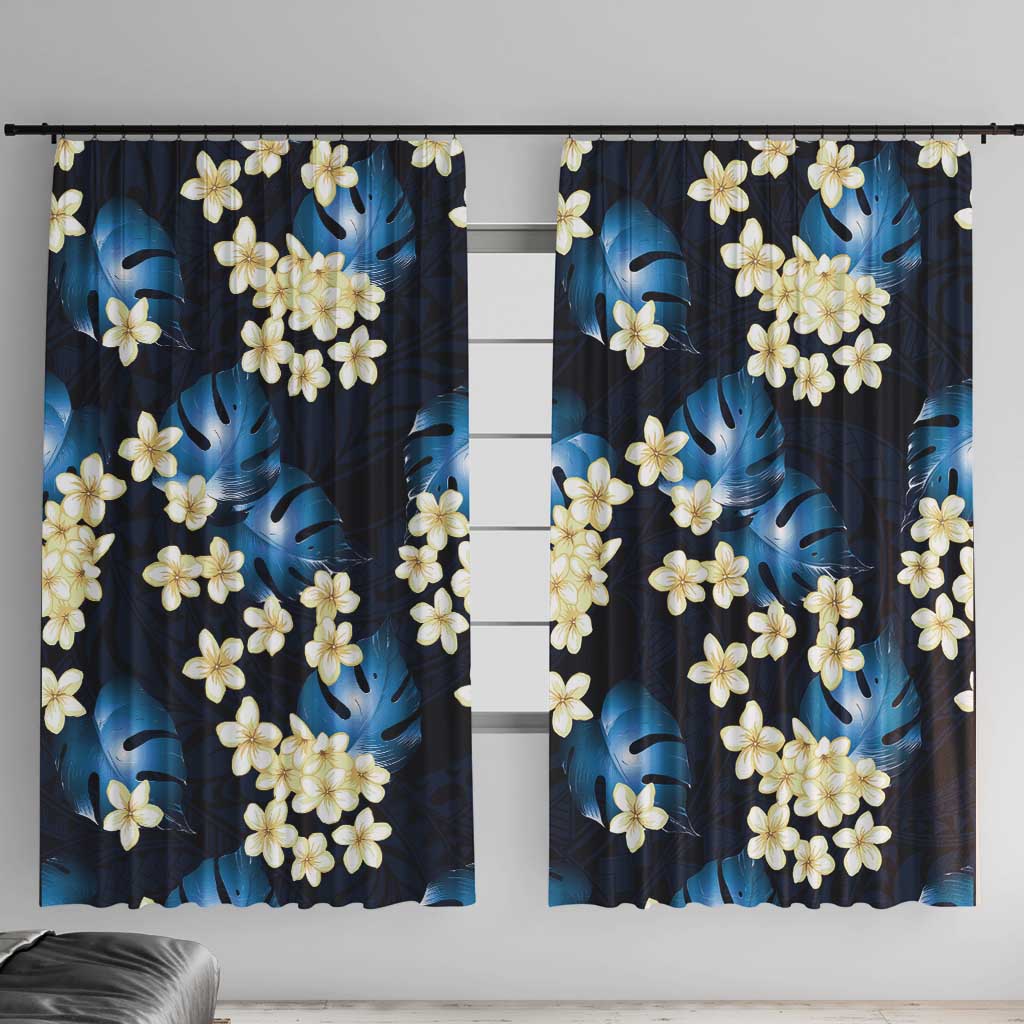 Blue Tropical Hawaii Window Curtain Seamless Monstera Plumeria Hawaiian Pattern - Polynesian Pride
