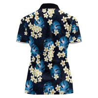 Blue Tropical Hawaii Women Polo Shirt Seamless Monstera Plumeria Hawaiian Pattern - Polynesian Pride