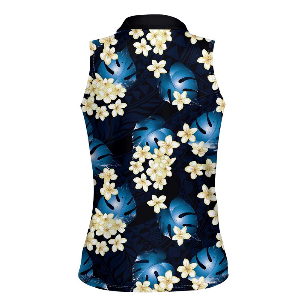 Blue Tropical Hawaii Women Sleeveless Polo Shirt Seamless Monstera Plumeria Hawaiian Pattern LT14 - Polynesian Pride
