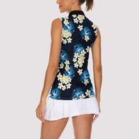 Blue Tropical Hawaii Women Sleeveless Polo Shirt Seamless Monstera Plumeria Hawaiian Pattern LT14 - Polynesian Pride