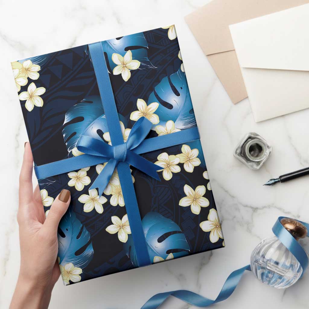 Blue Tropical Hawaii Wrapping Paper Seamless Monstera Plumeria Hawaiian Pattern LT14 - Polynesian Pride