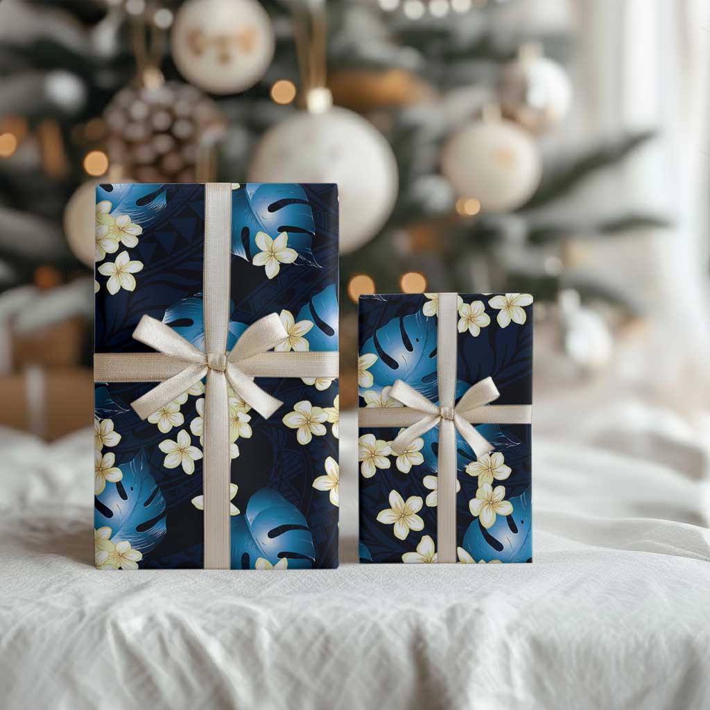 Blue Tropical Hawaii Wrapping Paper Seamless Monstera Plumeria Hawaiian Pattern LT14 - Polynesian Pride