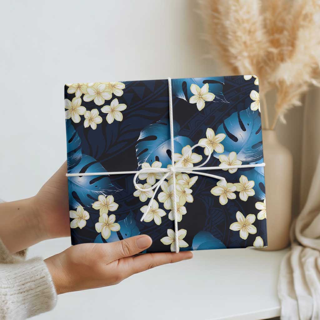 Blue Tropical Hawaii Wrapping Paper Seamless Monstera Plumeria Hawaiian Pattern LT14 - Polynesian Pride