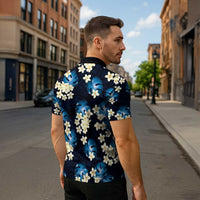 Blue Tropical Hawaii Zipper Polo Shirt Seamless Monstera Plumeria Hawaiian Pattern LT14 - Polynesian Pride