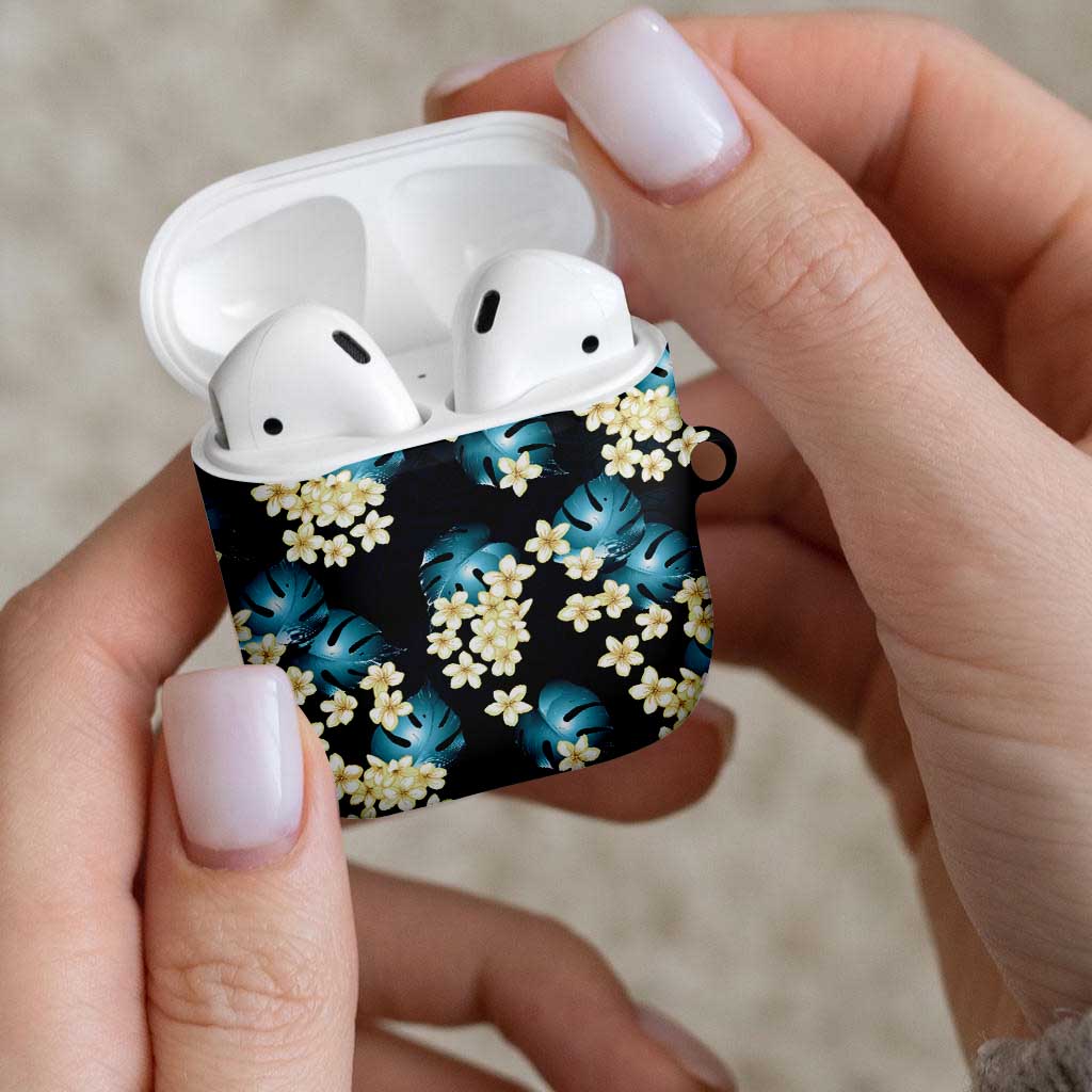 Dark Cyan Tropical Hawaii AirPods Case Seamless Monstera Plumeria Hawaiian Pattern LT14 - Polynesian Pride