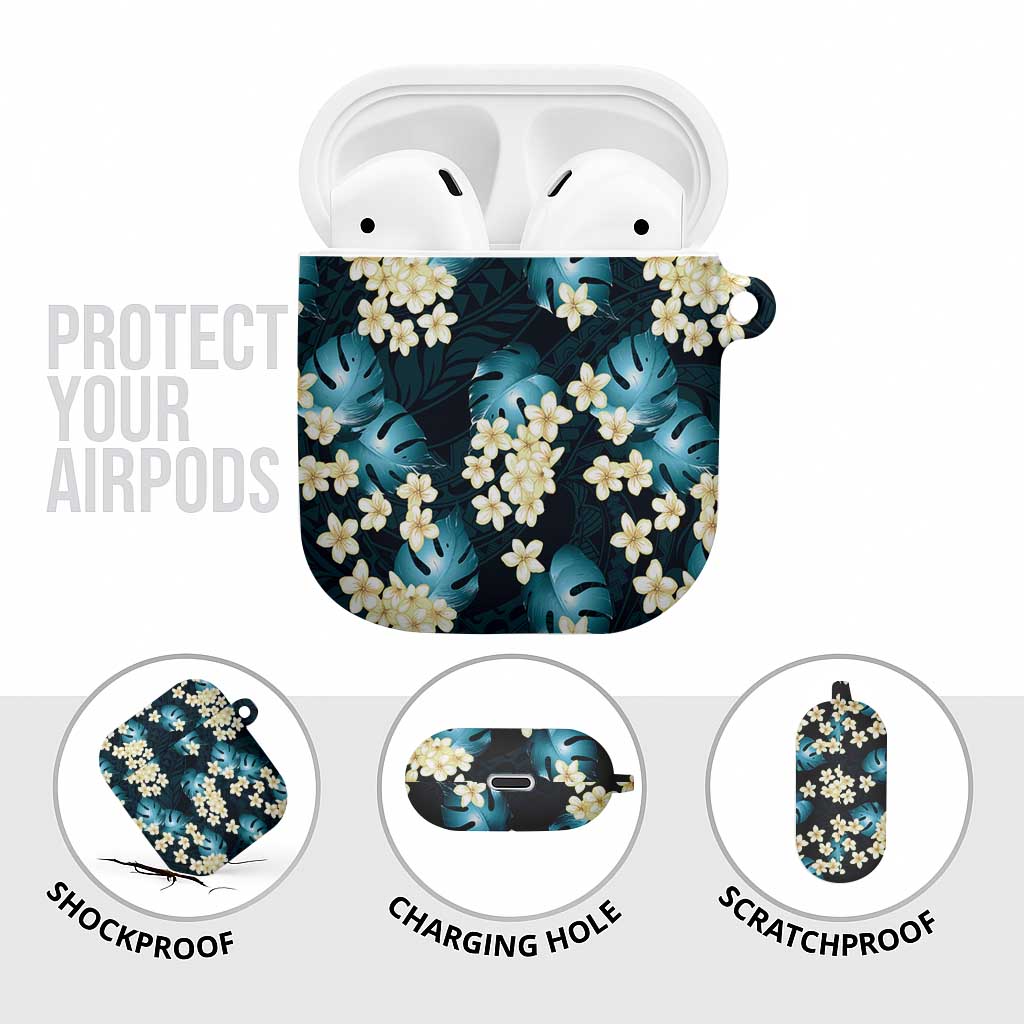 Dark Cyan Tropical Hawaii AirPods Case Seamless Monstera Plumeria Hawaiian Pattern LT14 - Polynesian Pride
