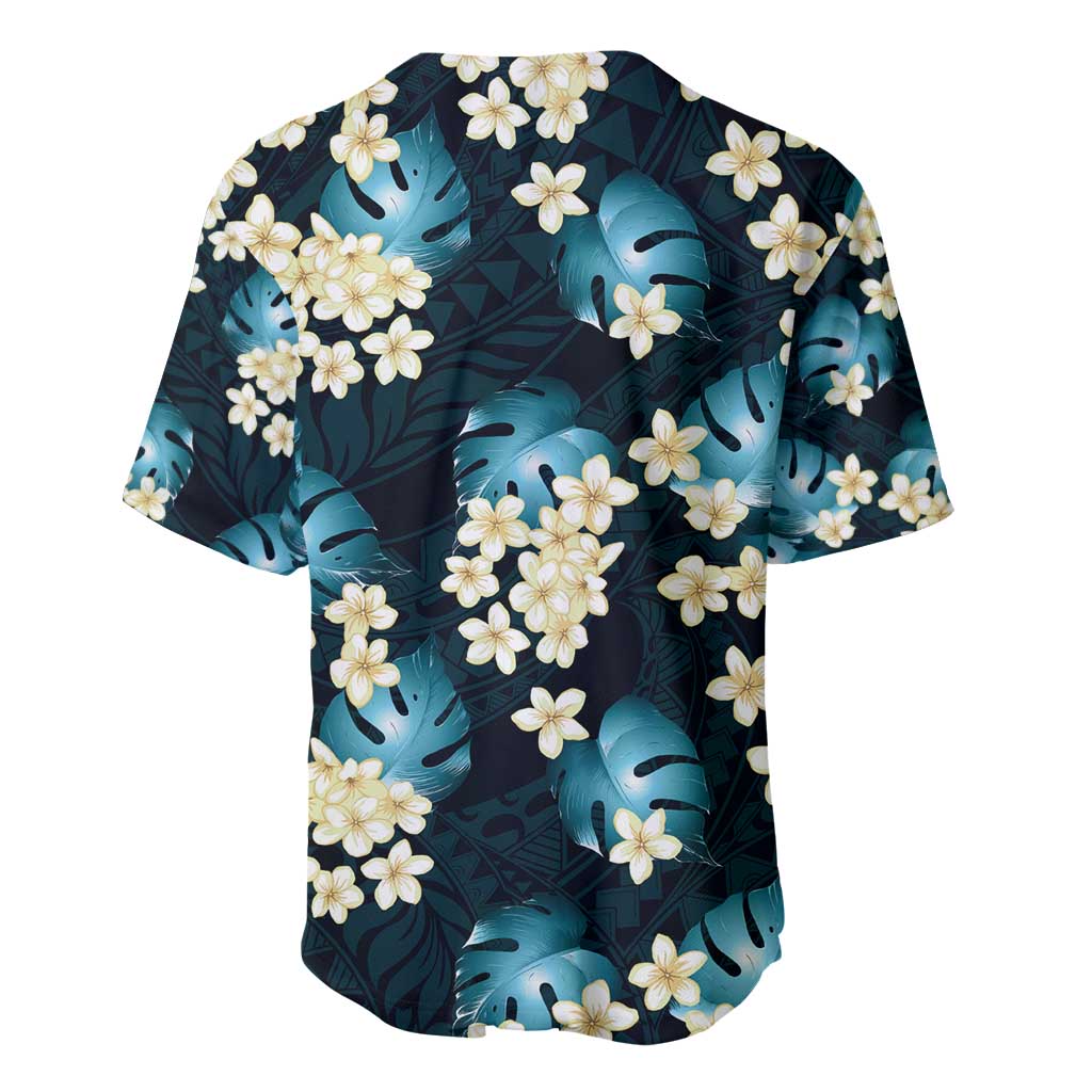 Dark Cyan Tropical Hawaii Baseball Jersey Seamless Monstera Plumeria Hawaiian Pattern - Polynesian Pride