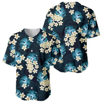 Dark Cyan Tropical Hawaii Baseball Jersey Seamless Monstera Plumeria Hawaiian Pattern - Polynesian Pride