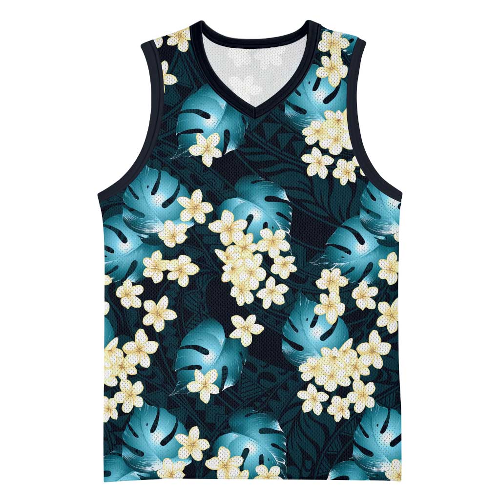 Dark Cyan Tropical Hawaii Basketball Jersey Seamless Monstera Plumeria Hawaiian Pattern LT14 Unisex Dark Cyan - Polynesian Pride