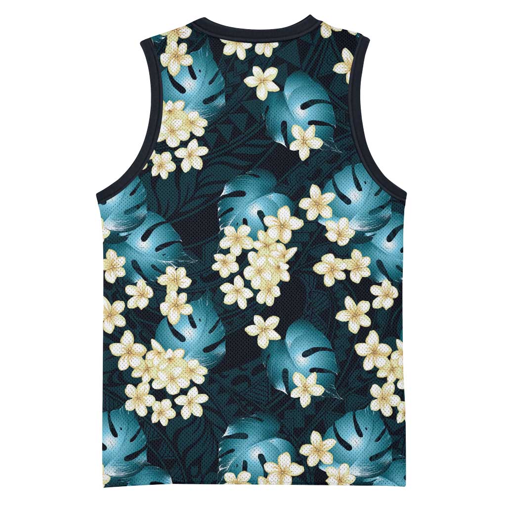 Dark Cyan Tropical Hawaii Basketball Jersey Seamless Monstera Plumeria Hawaiian Pattern LT14 - Polynesian Pride