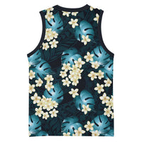 Dark Cyan Tropical Hawaii Basketball Jersey Seamless Monstera Plumeria Hawaiian Pattern LT14 - Polynesian Pride