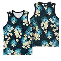 Dark Cyan Tropical Hawaii Basketball Jersey Seamless Monstera Plumeria Hawaiian Pattern LT14 - Polynesian Pride