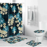 Dark Cyan Tropical Hawaii Bathroom Set Seamless Monstera Plumeria Hawaiian Pattern - Polynesian Pride