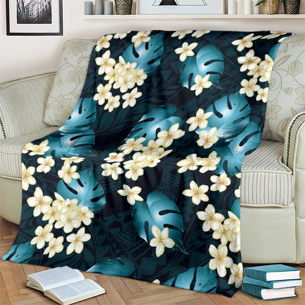 Dark Cyan Tropical Hawaii Blanket Seamless Monstera Plumeria Hawaiian Pattern - Polynesian Pride