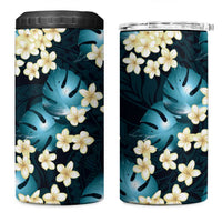 Dark Cyan Tropical Hawaii 4 in 1 Can Cooler Tumbler Seamless Monstera Plumeria Hawaiian Pattern - Polynesian Pride