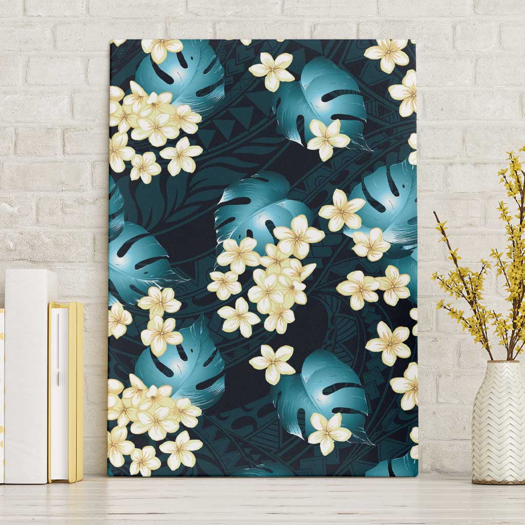 Dark Cyan Tropical Hawaii Canvas Wall Art Seamless Monstera Plumeria Hawaiian Pattern LT14 Without Frame Dark Cyan - Polynesian Pride