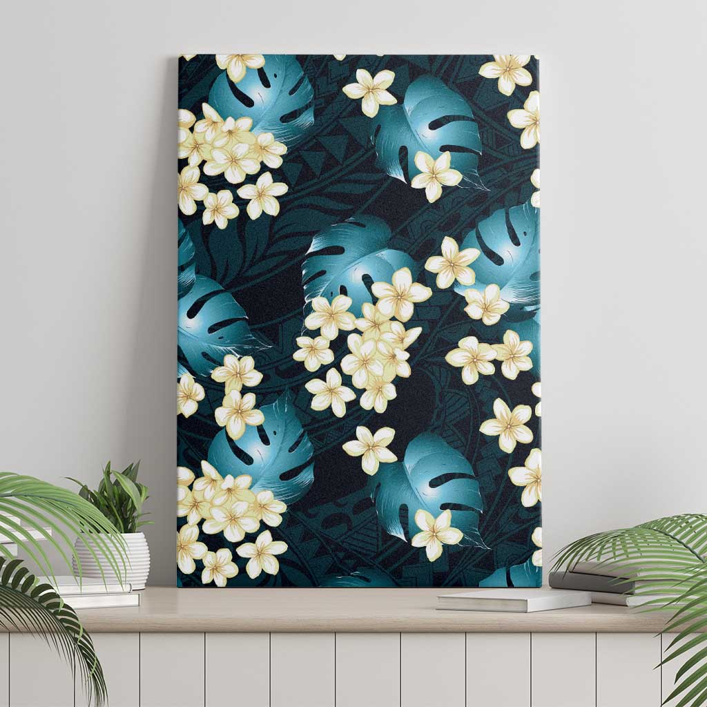 Dark Cyan Tropical Hawaii Canvas Wall Art Seamless Monstera Plumeria Hawaiian Pattern LT14 - Polynesian Pride