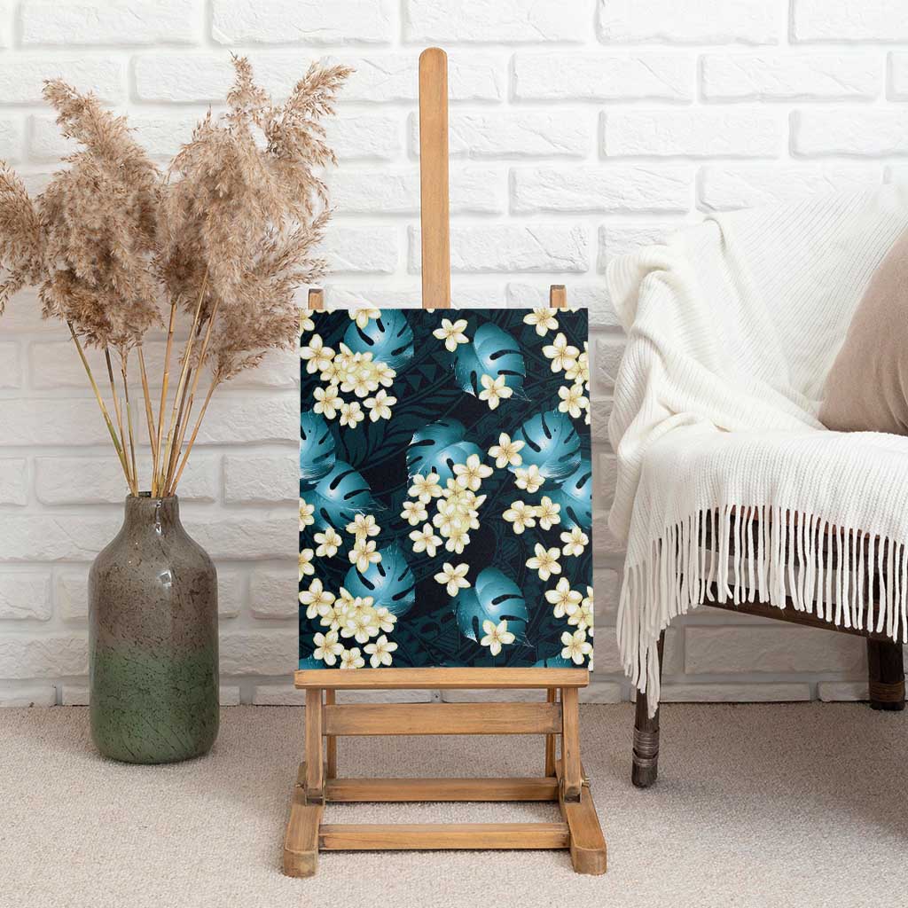 Dark Cyan Tropical Hawaii Canvas Wall Art Seamless Monstera Plumeria Hawaiian Pattern LT14 - Polynesian Pride