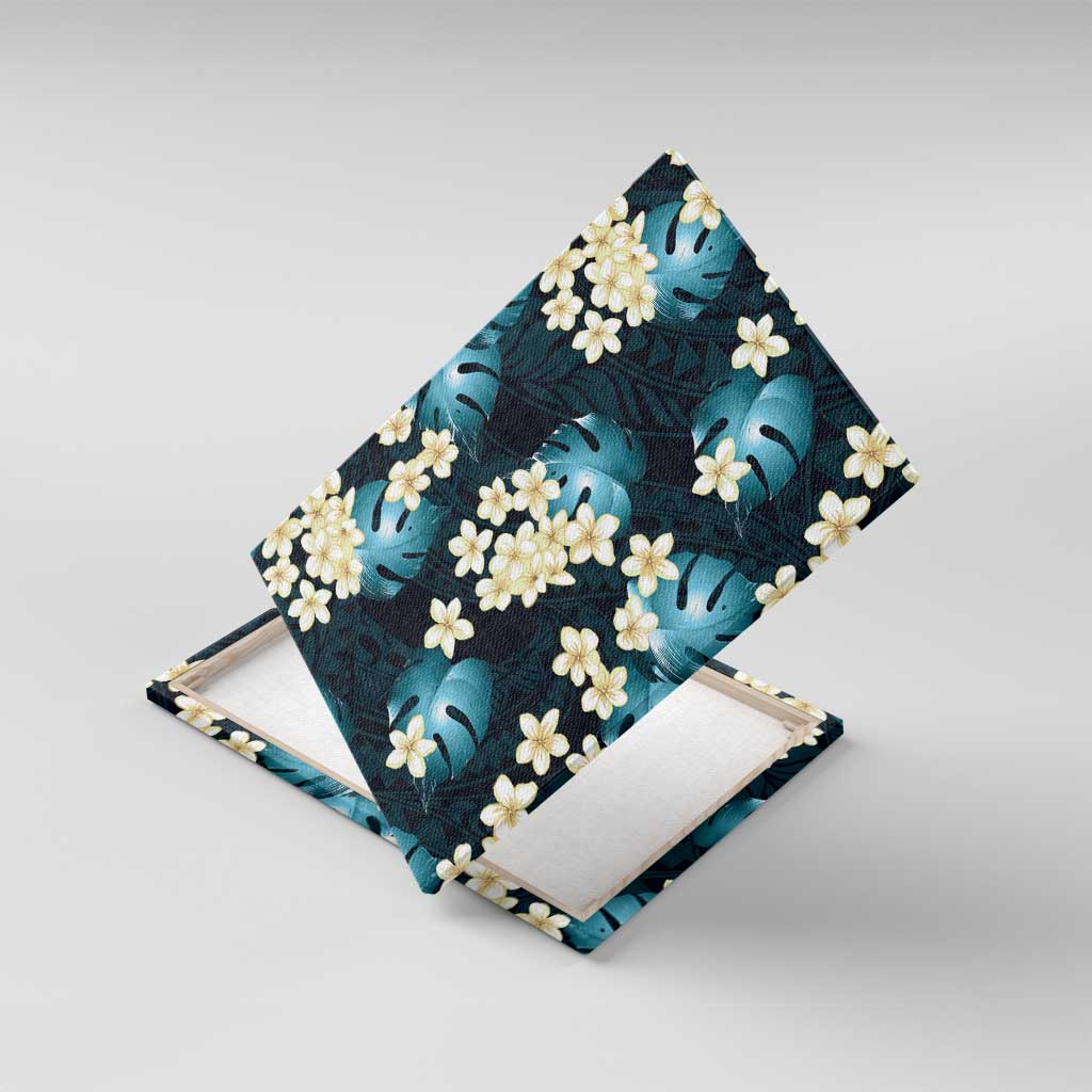 Dark Cyan Tropical Hawaii Canvas Wall Art Seamless Monstera Plumeria Hawaiian Pattern LT14 With Frame Dark Cyan - Polynesian Pride