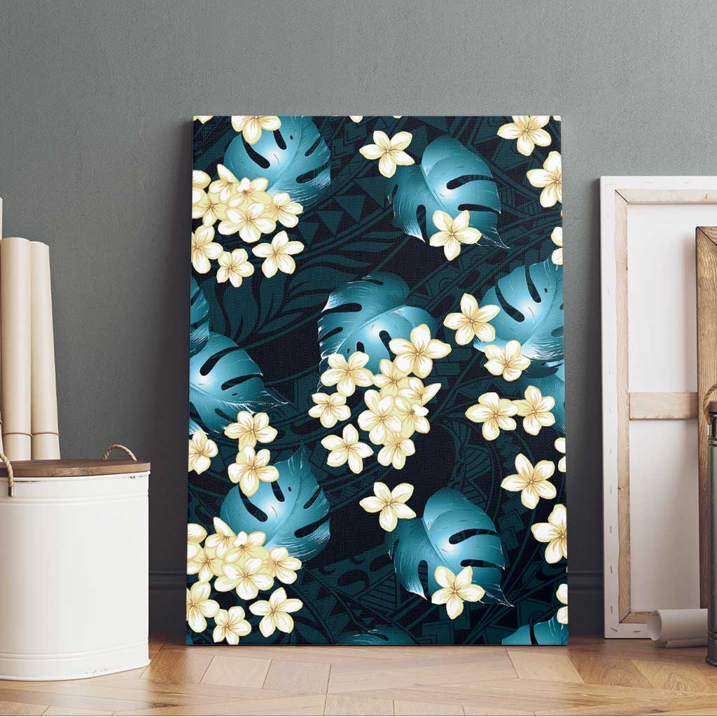 Dark Cyan Tropical Hawaii Canvas Wall Art Seamless Monstera Plumeria Hawaiian Pattern LT14 - Polynesian Pride