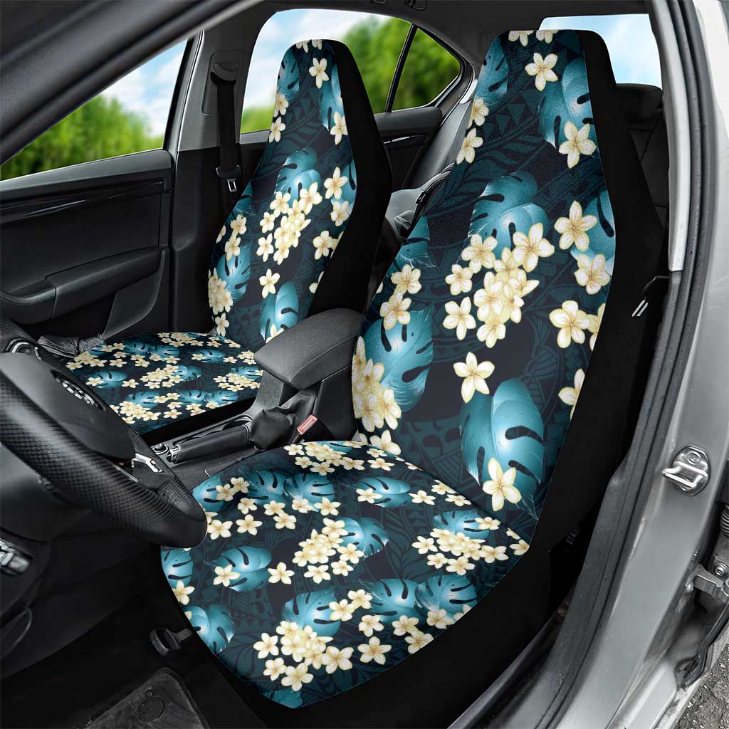 Dark Cyan Tropical Hawaii Car Seat Cover Seamless Monstera Plumeria Hawaiian Pattern - Polynesian Pride