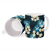 Dark Cyan Tropical Hawaii Ceramic Mug Seamless Monstera Plumeria Hawaiian Pattern LT14 - Polynesian Pride