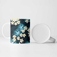 Dark Cyan Tropical Hawaii Ceramic Mug Seamless Monstera Plumeria Hawaiian Pattern LT14 - Polynesian Pride