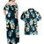 Dark Cyan Tropical Hawaii Couples Matching Off Shoulder Maxi Dress and Hawaiian Shirt Seamless Monstera Plumeria Hawaiian Pattern - Polynesian Pride