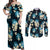 Dark Cyan Tropical Hawaii Couples Matching Off Shoulder Maxi Dress and Long Sleeve Button Shirt Seamless Monstera Plumeria Hawaiian Pattern - Polynesian Pride