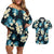 Dark Cyan Tropical Hawaii Couples Matching Off Shoulder Short Dress and Hawaiian Shirt Seamless Monstera Plumeria Hawaiian Pattern - Polynesian Pride