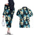 Dark Cyan Tropical Hawaii Couples Matching Off The Shoulder Long Sleeve Dress and Hawaiian Shirt Seamless Monstera Plumeria Hawaiian Pattern - Polynesian Pride